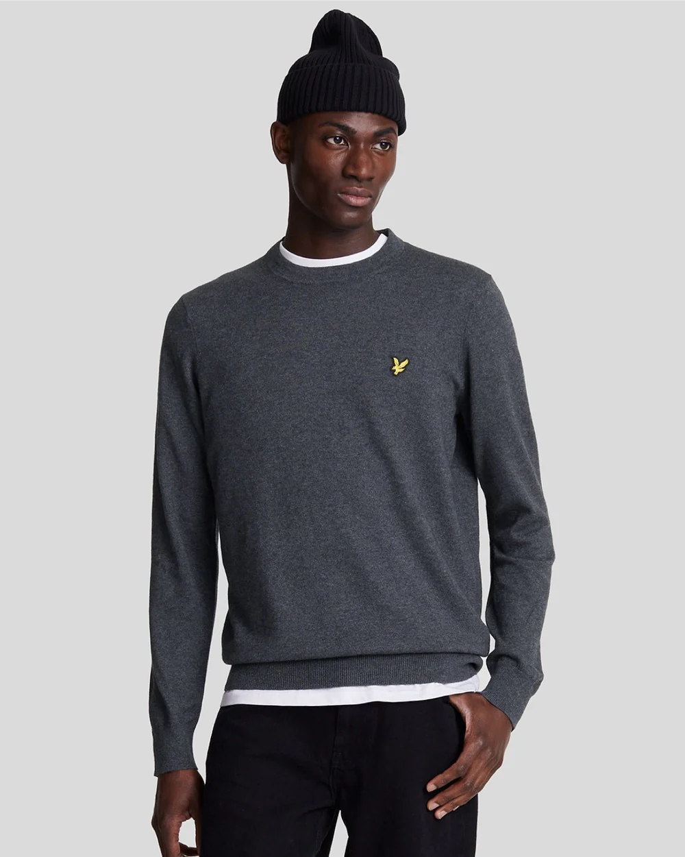 Jersey Lyle and Scott cuello redondo de algodón merino charcoal marl 1
